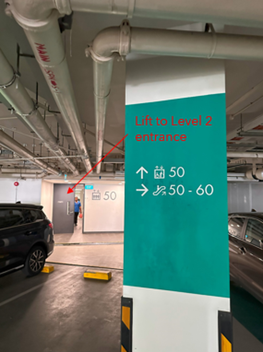 MBC Block 50 Carpark — nearest lots at the Turquoise pillar, lift lobby right beside it